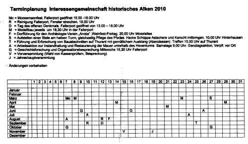 Terminplan der IHA für 2010